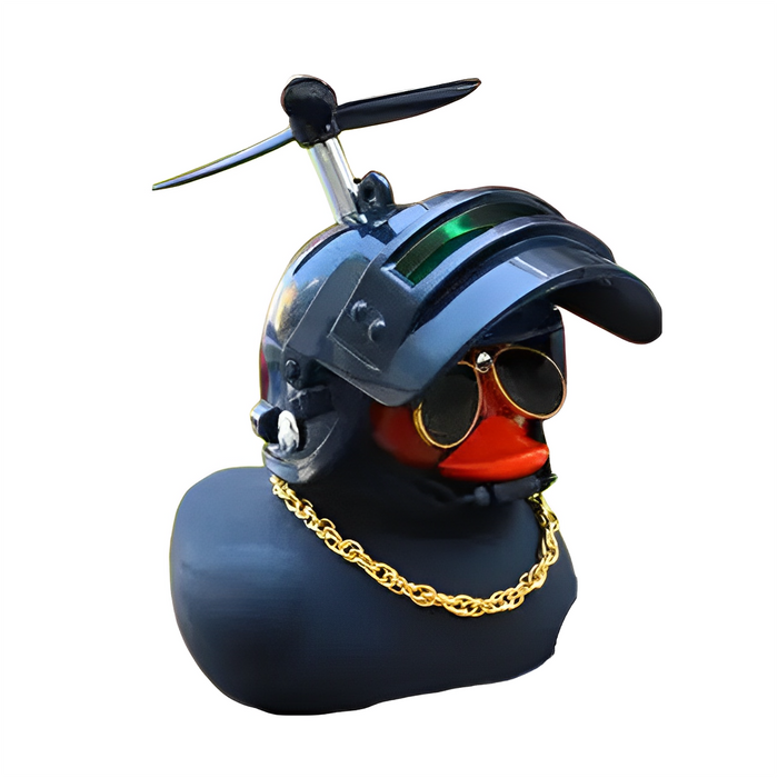 Anypack Car Ornaments Rubber Black Duck for Car Dashboard Decorations Cool Glasses Duck with Black Propeller Helmet Gold Chain