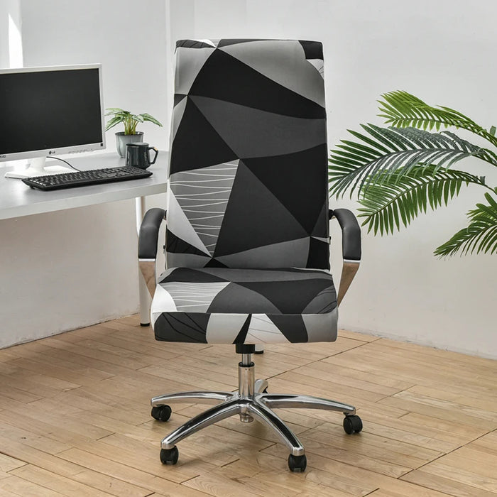 Anyhouz Office Chair Cover Black White Geometric Pattern Medium Non-Slip Rotating Seat Case Universal Armrest Chair Protector