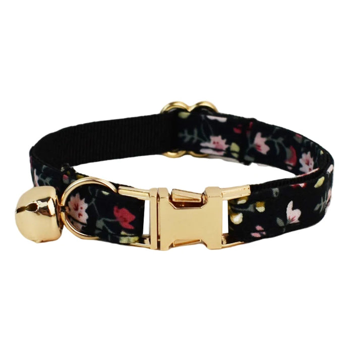 AnyWags Cat Collar Floral Vines Black Small with Safety Buckle, Bell, and Durable Strap Stylish and Comfortable Pet Accessory