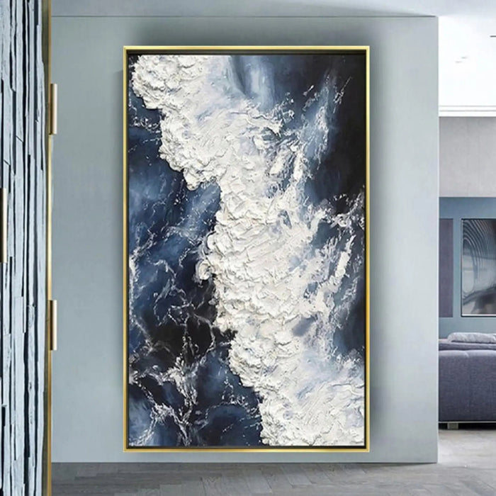 Anyhouz Canvas Art Hand Painted Blue And White Uncharted Waters Modern Artwork For Bedroom