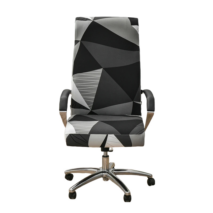 Anyhouz Office Chair Cover Black White Geometric Pattern Medium Non-Slip Rotating Seat Case Universal Armrest Chair Protector