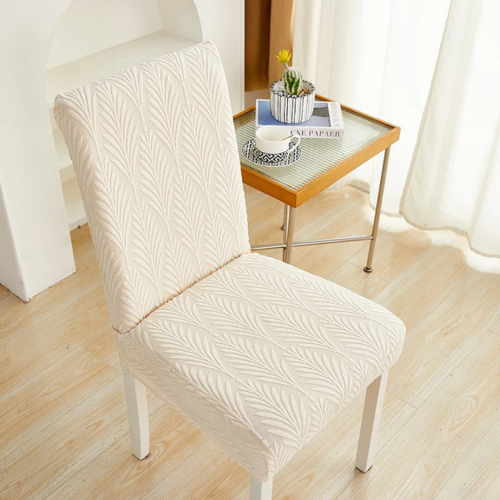 Anyhouz Chair Cover Beige Series Leaf Lines Design with Elastic Material for Dining Room Kitchen Wedding Hotel Banquet Restaurant