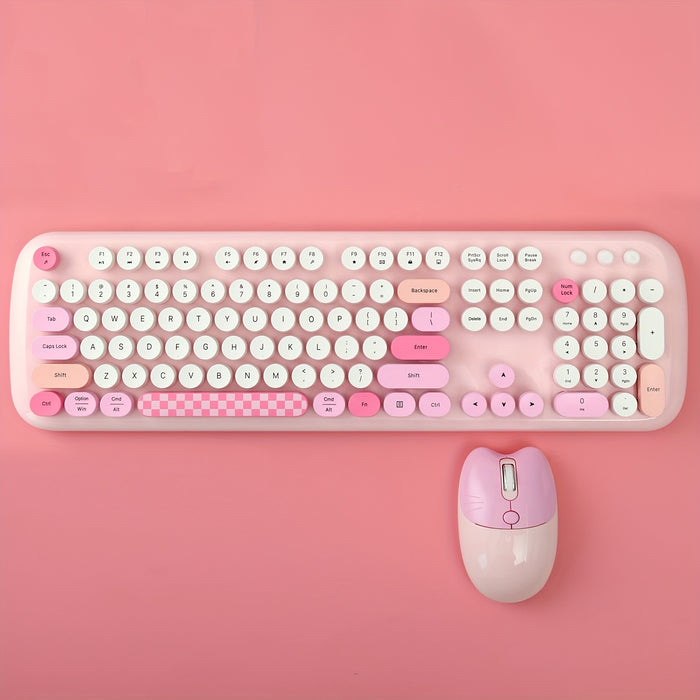 Anymob Bluetooth Keyboard And Mouse Combo Set Pink Retro Design Wireless Soft Touch Keys