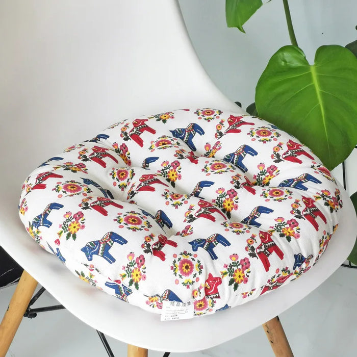 Anyhouz Seat Cushion White Mix Print Round Chair Pad Decorative Pillow