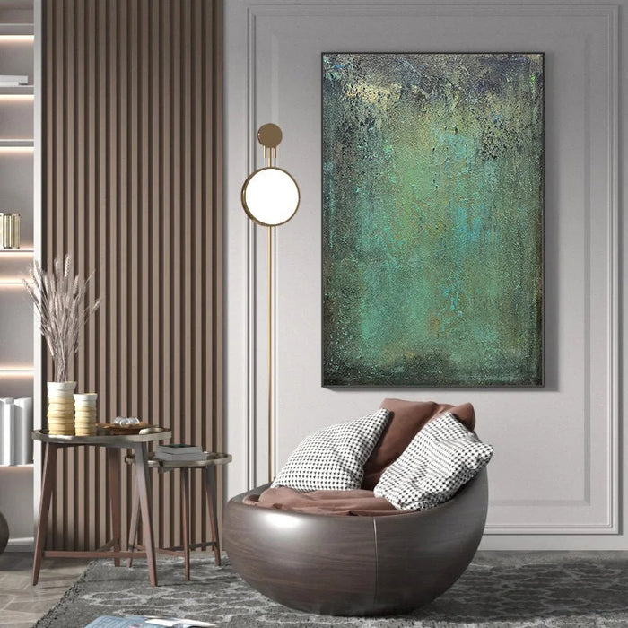 Anyhouz Canvas Art Hand Painted Emerald Serenity Abstract Minimalism Contemporary Wall Decor