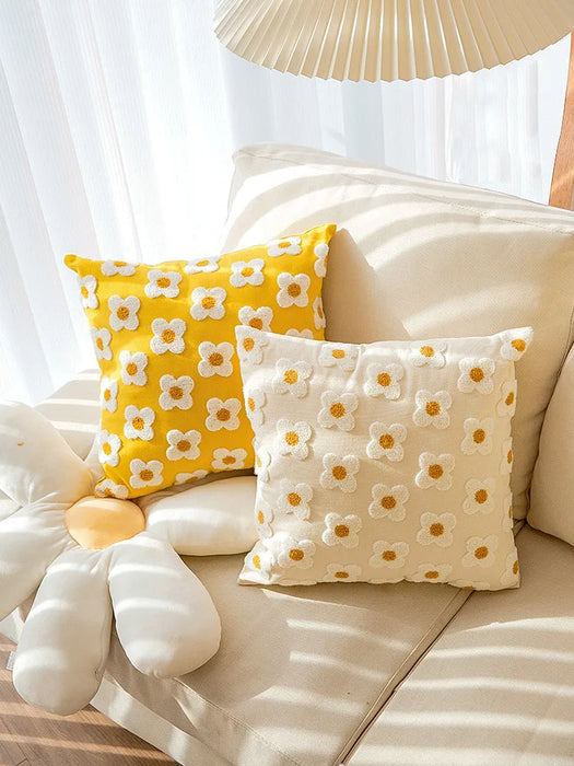 Anyhouz Pillowcase Daisy Floral Embroidered Decorative Cushion Cover