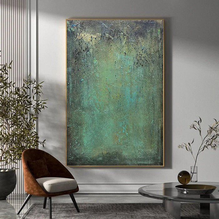 Anyhouz Canvas Art Hand Painted Emerald Serenity Abstract Minimalism Contemporary Wall Decor