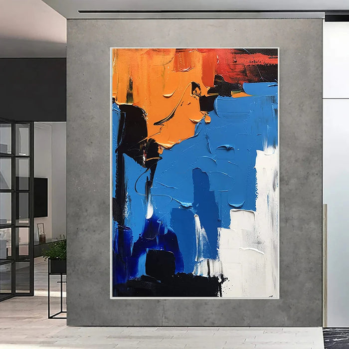 Anyhouz Canvas Art Hand Painted Rhapsody In Blue and Orange Modern Abstract Wall Decor For Living Room