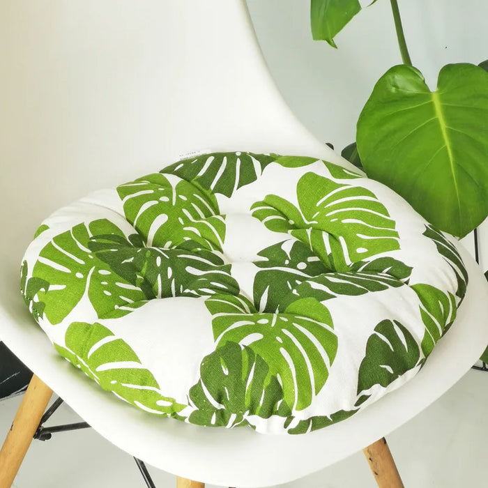 Anyhouz Seat Cushion White With Green leaves Print Round Chair Pad Decorative Pillow