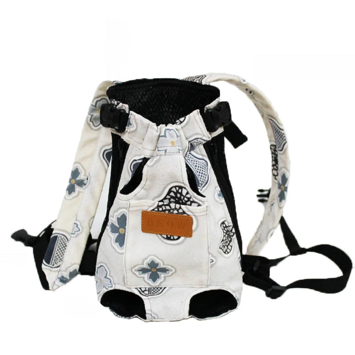 Anywags Pet Carrier Gray Flower XL Denim Breathable Travel Backpack for Large XL Pets with Pockets for Carrying Supplies