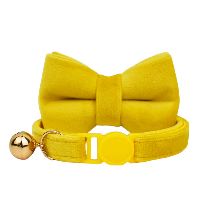 AnyWags Cat Collar Yellow Bow Large with Safety Buckle, Bell, and Durable Strap Stylish and Comfortable Pet Accessory