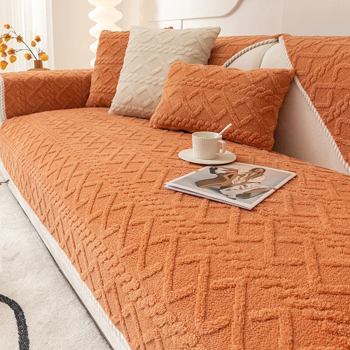 Anyhouz Sofa Towel Velvet Plush Quilted Orange Super Soft Non-slip Sectional Sofa Cover for Living Room L Shape Couch Cover