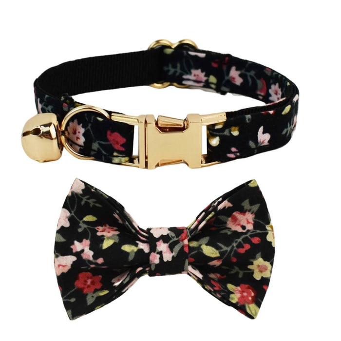 AnyWags Cat Collar Floral Vines Black Bow Large with Safety Buckle, Bell, and Durable Strap Stylish and Comfortable Pet Accessory