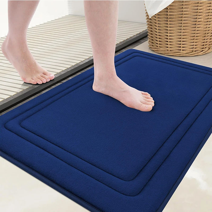 Anyhouz Doormat Navy Blue Double Frame Memory Foam Non Slip Dirt Trap Water Absorbing Mat