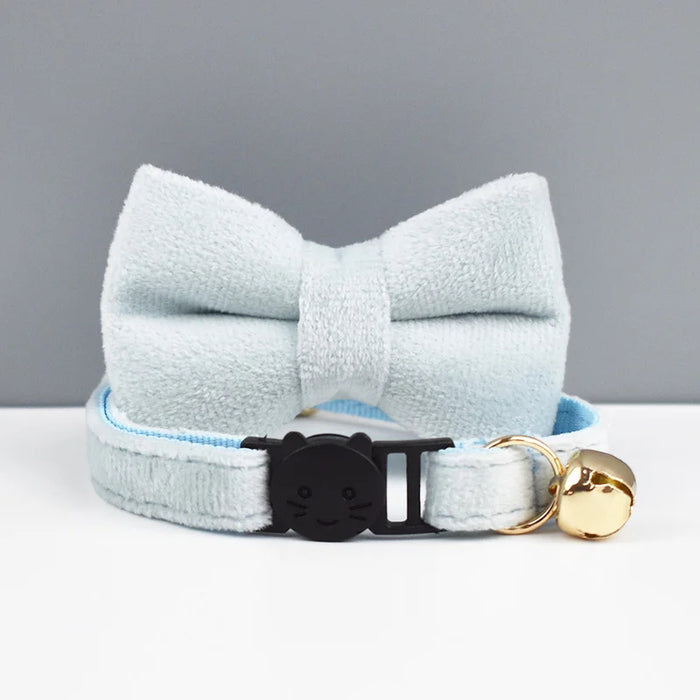 AnyWags Cat Collar Ice Blue Bow Large with Safety Buckle, Bell, and Durable Strap Stylish and Comfortable Pet Accessory