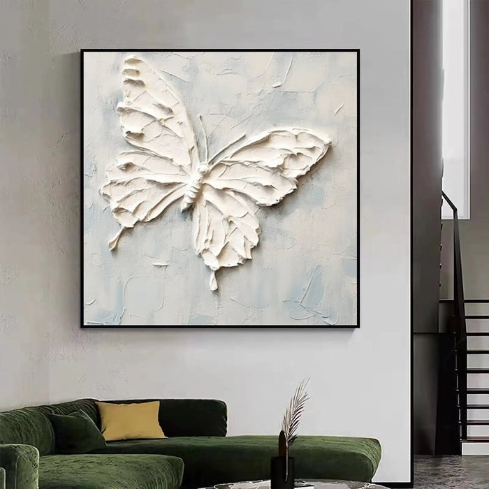 Anyhouz Canvas Art Hand Painted White Mariposa Abstract Unique Wall Decor Ideas For Living Room