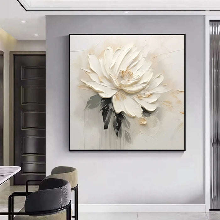 Anyhouz Canvas Art Hand Painted White Serenity Bloom Minimalist Wall Decor Ideas For Living Room