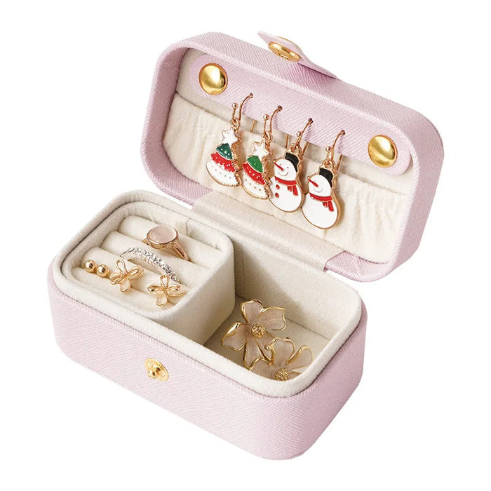 Anyhouz Jewelry Storage Mini Ring Box Portable 2pc New Pink Organizer Display Travel Simple Mini Gift Case Boxes Leather Earring Necklace Holder