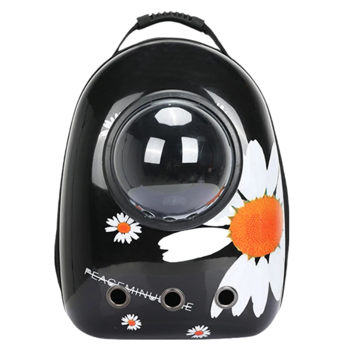 Anywags Pet Carrier Black Daisy Print Breathable Space Capsule Travel On the Go Bag For Pet