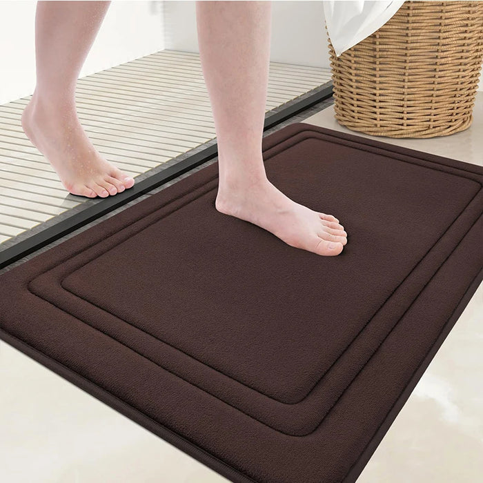 Anyhouz Doormat Coffee Brown  Double Frame Memory Foam Non Slip Dirt Trap Water Absorbing Mat