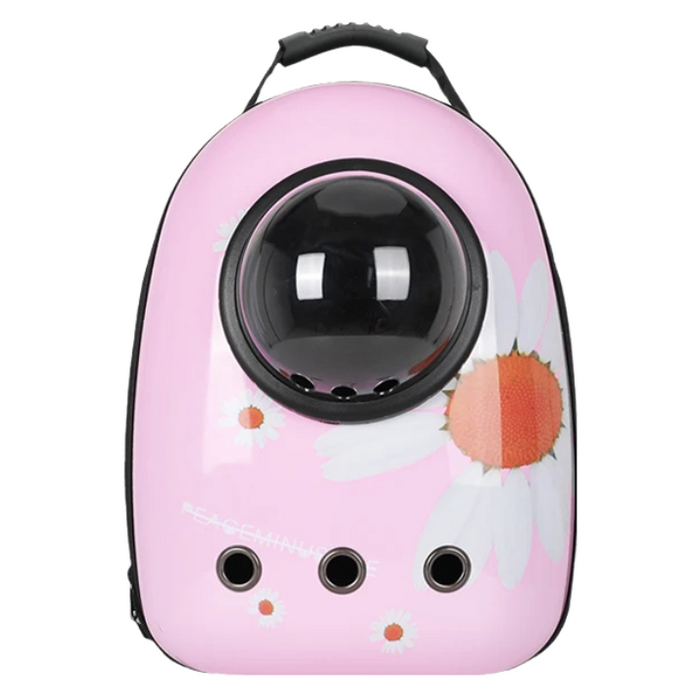 Anywags Pet Carrier Pink Daisy Print Breathable Space Capsule Travel On the Go Bag For Pet