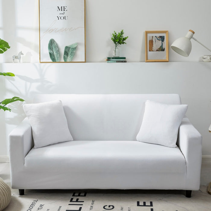 Anyhouz 2 Seater Sofa Cover Plain White Style and Protection For Living Room Sofa Chair Elastic Stretchable Slipcover