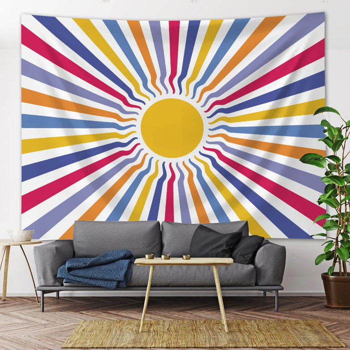 Anyhouz Tapestry Blue Sun Rays 150x150cm Psychedelic Scene Art Hippie Bohemian Decorative Sheet