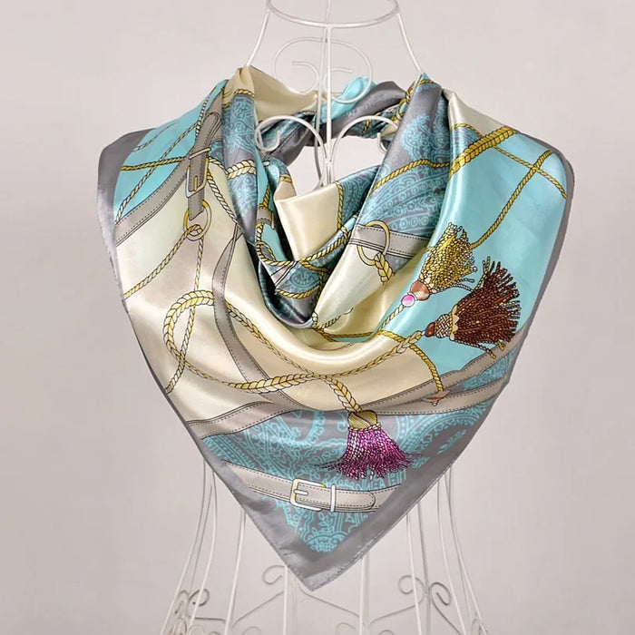 Anyyou Scarf for Women Cute Grey Printed Polyester Silk Big Square Silk 90*90cm Satin For Spring Summer Autumn Winte