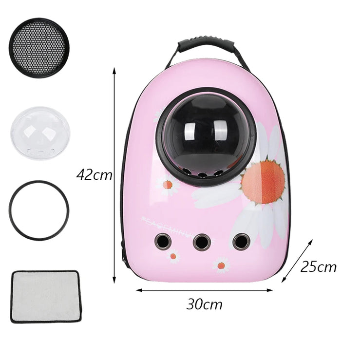 Anywags Pet Carrier Pink Daisy Print Breathable Space Capsule Travel On the Go Bag For Pet