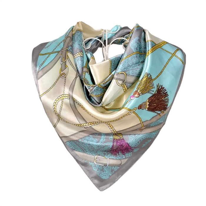 Anyyou Scarf for Women Cute Grey Printed Polyester Silk Big Square Silk 90*90cm Satin For Spring Summer Autumn Winte