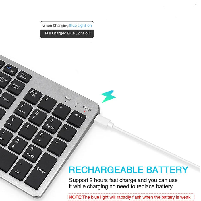 Anymob Bluetooth Keyboard Silver Multi-Purpose Dual Mode Rechargeable Computer Laptop Keys