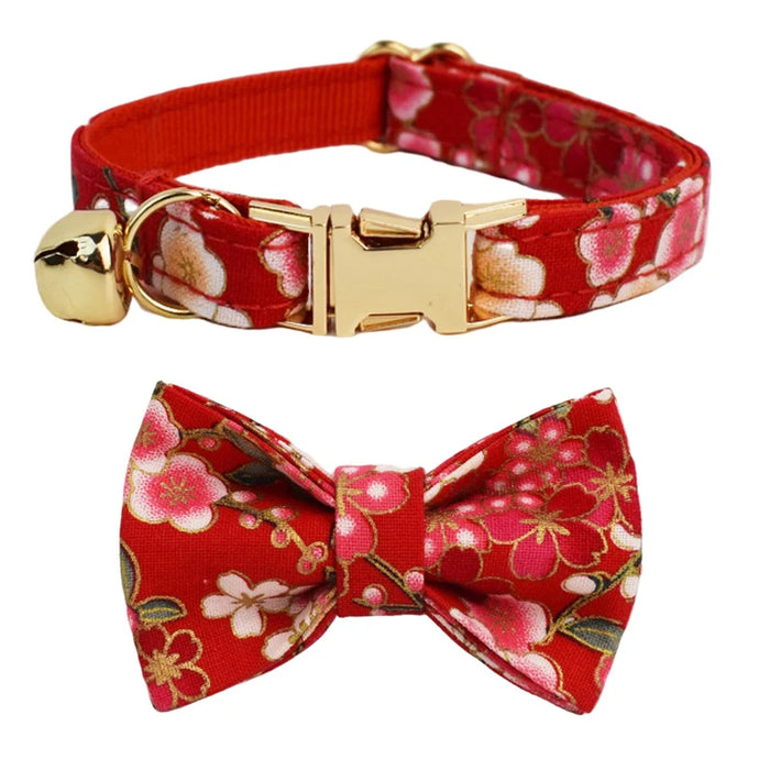 AnyWags Cat Collar Floral Red Bow Small with Safety Buckle, Bell, and Durable Strap Stylish and Comfortable Pet Accessor