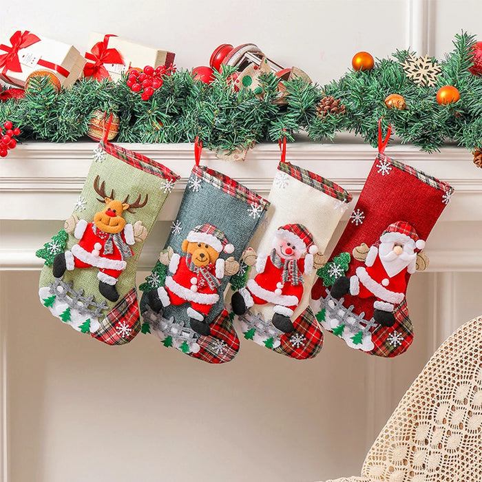 Anyhouz Christmas Stockings Plush Hanging Socks Candy Gift Bag Ornament