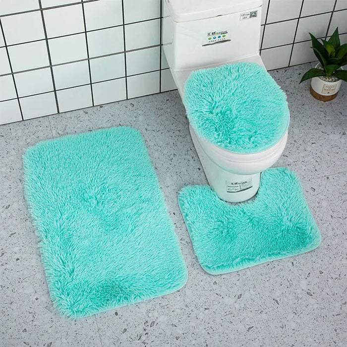 Anyhouz Bath Mat 3pc Light Blue Bathroom Silk Tie-Dye Toilet Soft Non Slip Rug Shower Carpets Toilet Lid Cover Floor Mats for Hallway