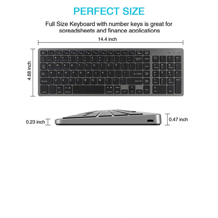 Anymob Bluetooth Keyboard Silver Multi-Purpose Dual Mode Rechargeable Computer Laptop Keys