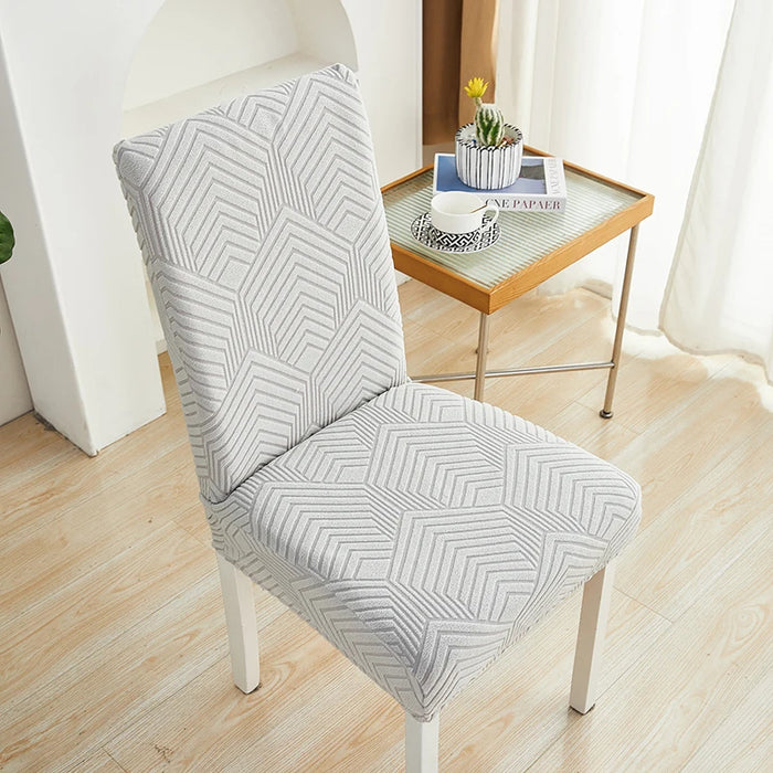 Anyhouz Chair Cover Light Grey Geometric Lines Design with Elastic Material for Dining Room Kitchen Wedding Hotel Banquet Restaurant