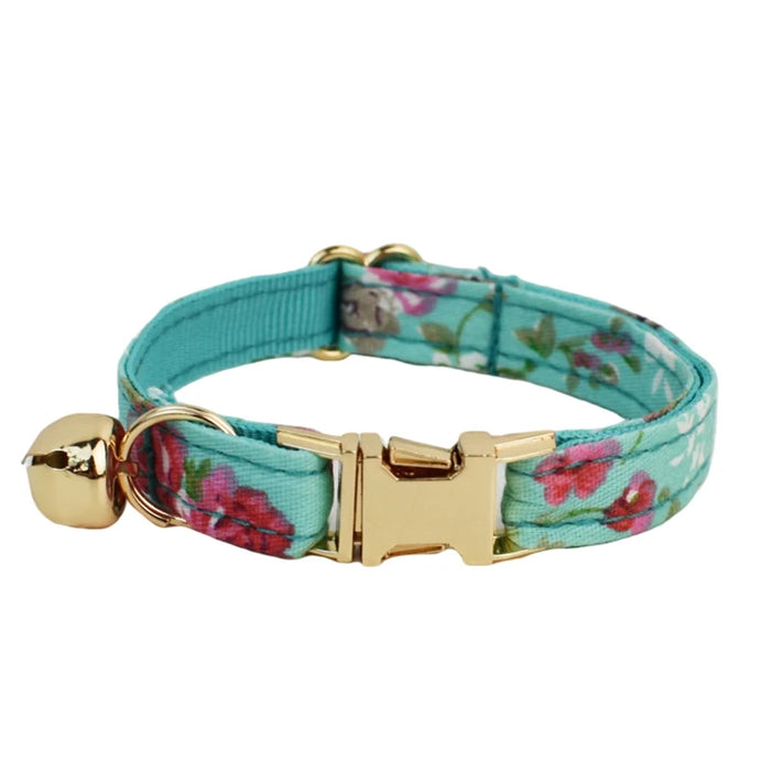 AnyWags Cat Collar Floral Light Blue Large with Safety Buckle, Bell, and Durable Strap Stylish and Comfortable Pet Accessory