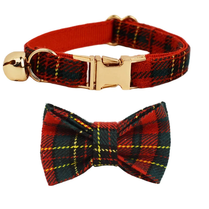 AnyWags Cat Collar Checked Red Bow Small with Safety Buckle, Bell, and Durable Strap Stylish and Comfortable Pet Accessor