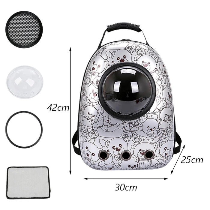 Anywags Pet Carrier Silver Bears Print Breathable Space Capsule Travel On the Go Bag For Pet