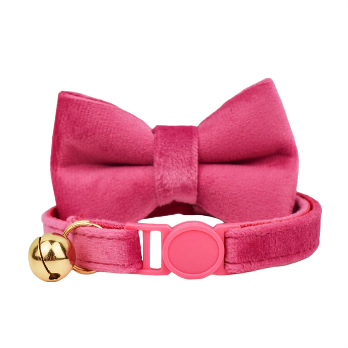 AnyWags Cat Collar Dark Pink Bow Large with Safety Buckle, Bell, and Durable Strap Stylish and Comfortable Pet Accessory