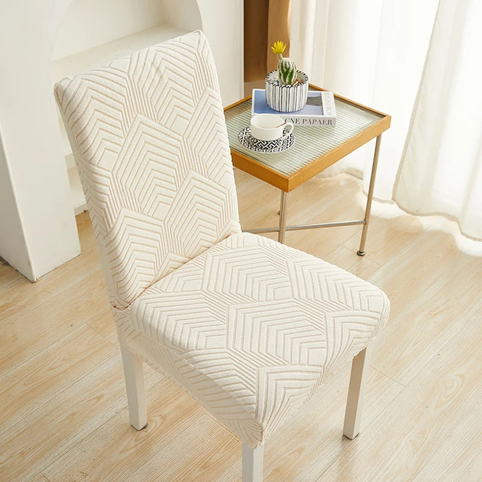 Anyhouz Chair Cover Beige Geometric Lines Design with Elastic Material for Dining Room Kitchen Wedding Hotel Banquet Restaurant