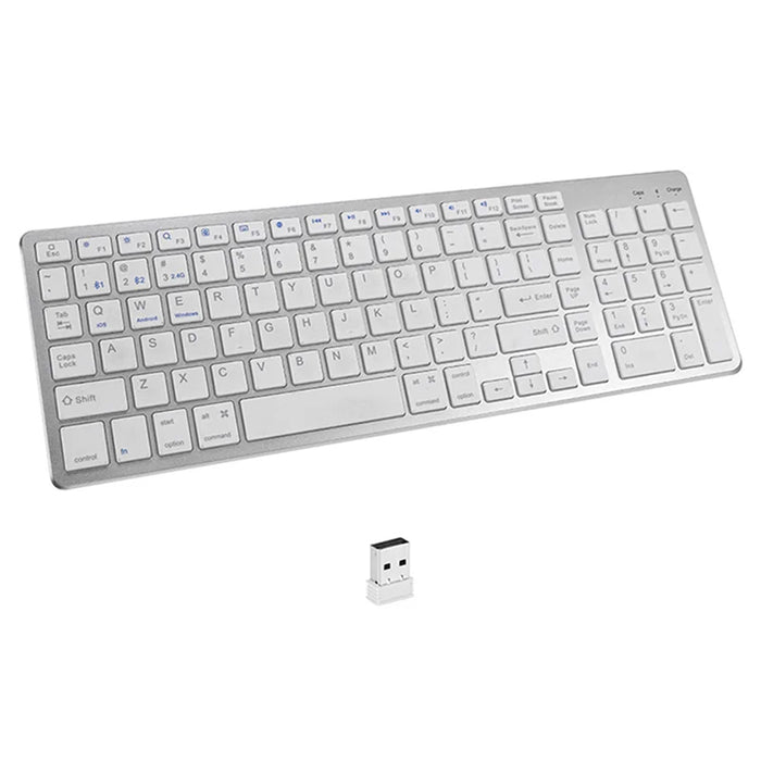 Anymob Bluetooth Keyboard Silver Multi-Purpose Dual Mode Rechargeable Computer Laptop Keys