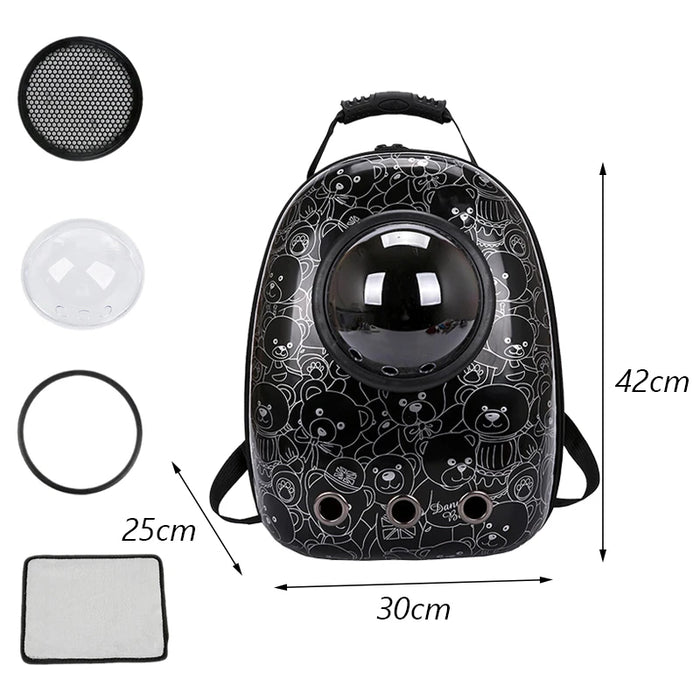 Anywags Pet Carrier Black Bears Print Breathable Space Capsule Travel On the Go Bag For Pet