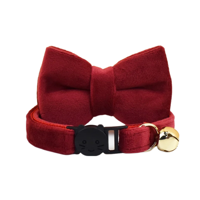 AnyWags Cat Collar Burgandy Bow Small with Safety Buckle, Bell, and Durable Strap Stylish and Comfortable Pet Accessor