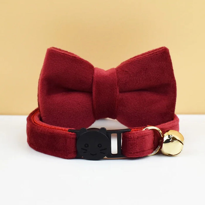 AnyWags Cat Collar Burgandy Bow Small with Safety Buckle, Bell, and Durable Strap Stylish and Comfortable Pet Accessor