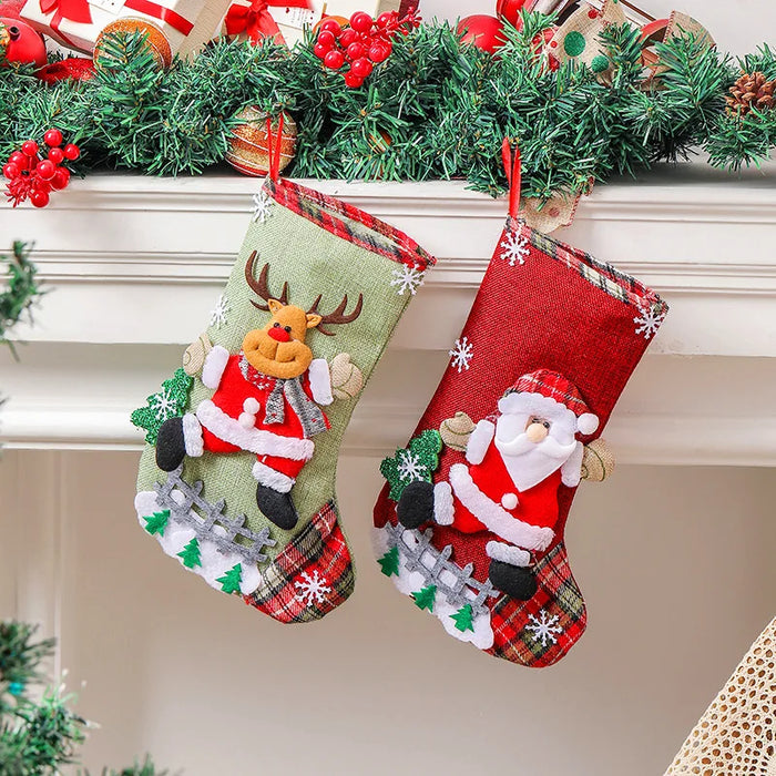 Anyhouz Christmas Stockings Plush Hanging Socks Candy Gift Bag Ornament