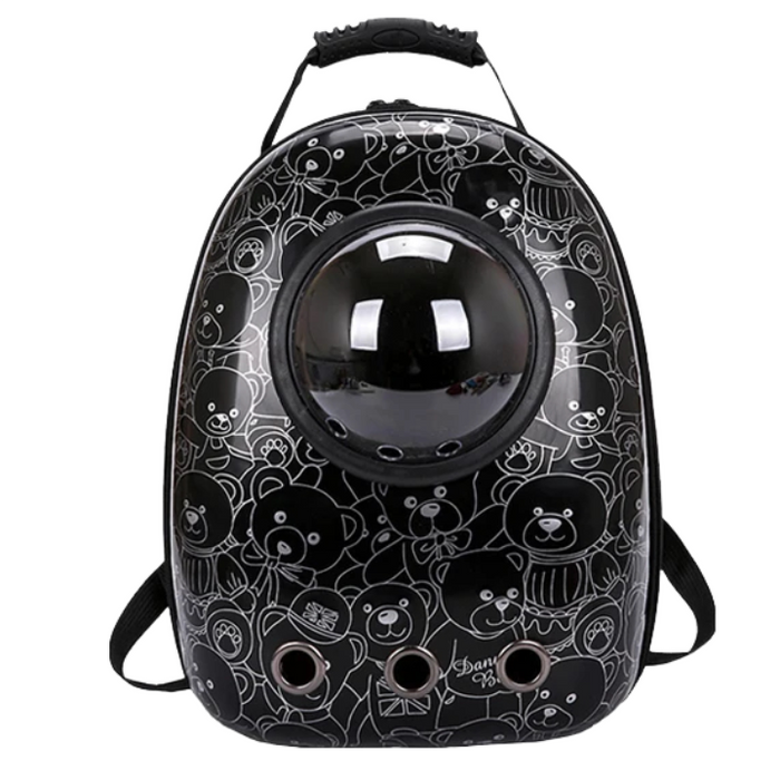 Anywags Pet Carrier Black Bears Print Breathable Space Capsule Travel On the Go Bag For Pet