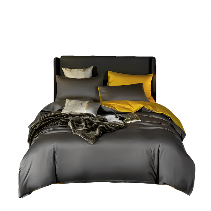 Anyhouz Duvet Comforter Set UK King Deep Grey/ Yellow Egyptian Cotton Thick Blanket Bedspread 4 Pcs Bed Set