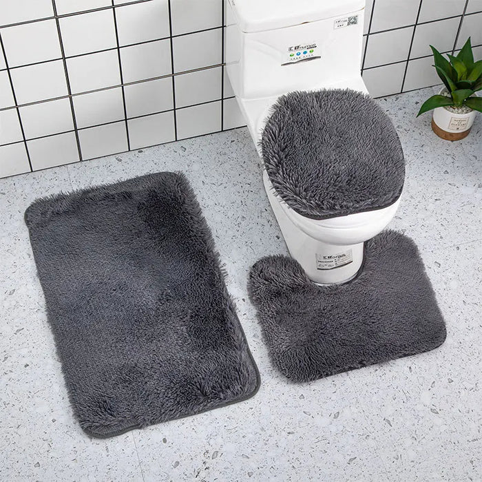 Anyhouz Bath Mat 3pc Dark Gray Bathroom Silk Tie-Dye Toilet Soft Non Slip Rug Shower Carpets Toilet Lid Cover Floor Mats for Hallway