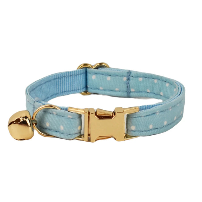 AnyWags Cat Collar Dotted Light Blue Small with Safety Buckle, Bell, and Durable Strap Stylish and Comfortable Pet Accessory